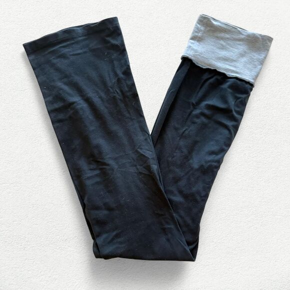 Y2K Low-Rise Vintage Planet Gold Flare Fold-Over Leggings Black and Grey S - Picture 1 of 3